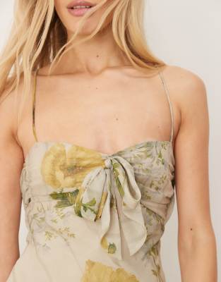 ASOS DESIGN SATIN BUST BOW FRONT CHIFFON MAXI DRESS 