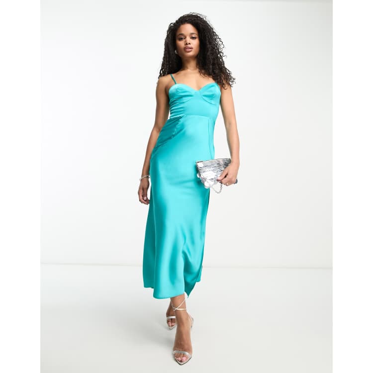 ASOS DESIGN satin bust cup detail midi dress in turquoise