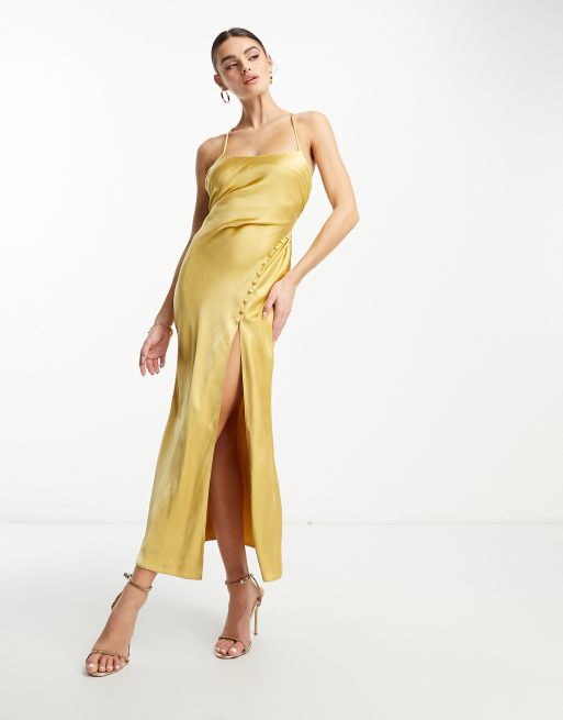 ASOS DESIGN scoop back bias cut satin maxi dress in champagne