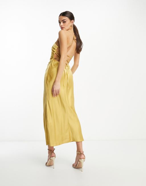 ASOS DESIGN bandeau tuck drape maxi dress in gold