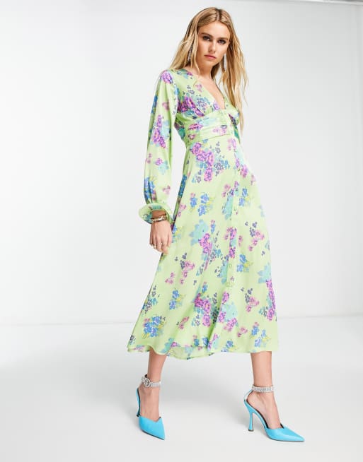 Asos green shop floral midi dress