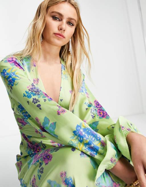 asos design midi tea dress with buttons in floral print ASOS DESIGN button through satin midi tea dress in mixed floral