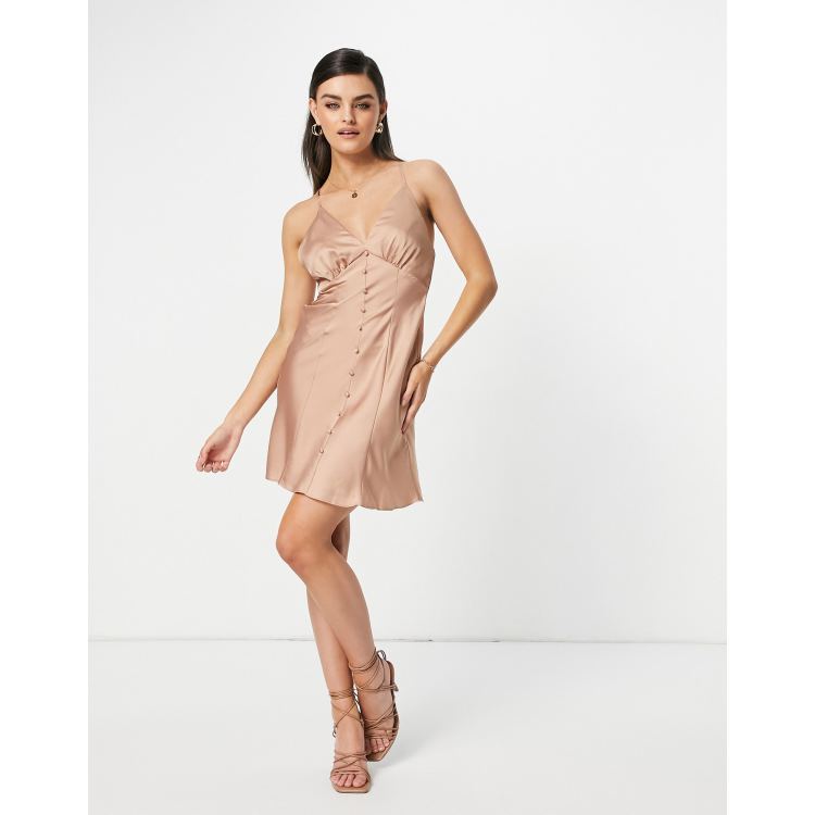 Pull&Bear cami mini satin slip dress in bronze