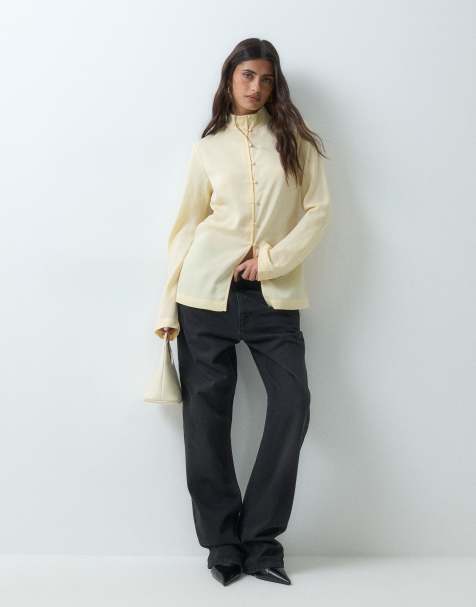 ASOS DESIGN satin button up blouse in buttermilk - view 1