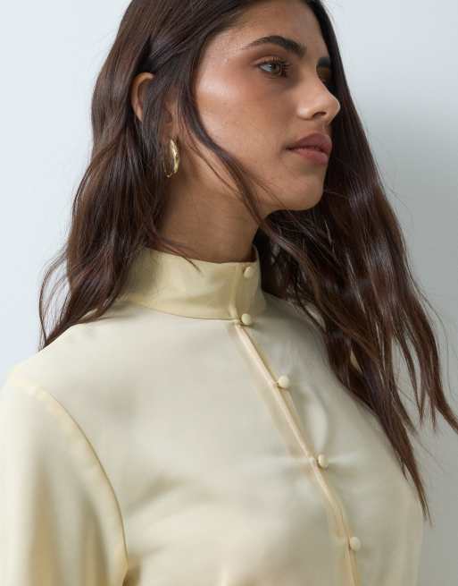 ASOS DESIGN satin button up blouse in buttermilk, 2 of 5