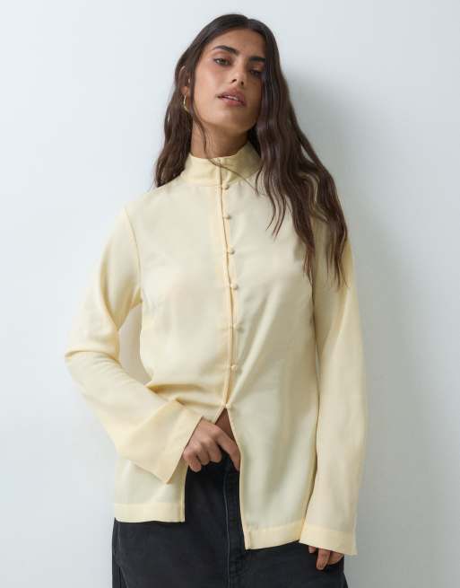 ASOS DESIGN satin button up blouse in buttermilk, 3 of 5