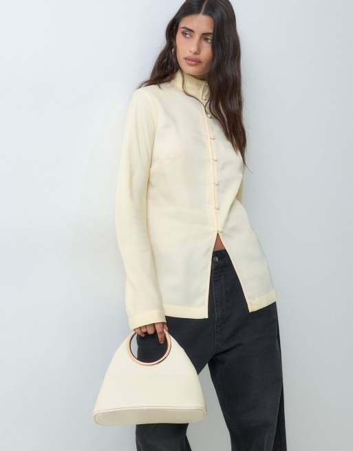 ASOS DESIGN satin button up blouse in buttermilk, 5 of 5