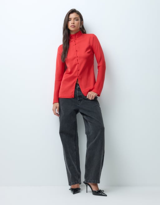 ASOS DESIGN satin button up blouse in red, 2 of 5