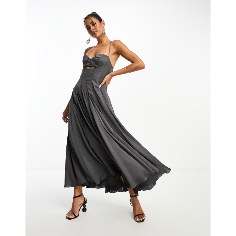 charcoal pleated corset dress Eleanor Charcoal Pleated Corset Dress