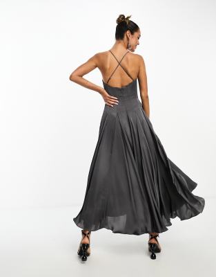 charcoal pleated corset dress Charcoal Corset Detail Pleated Hem Mini Dress | Dress