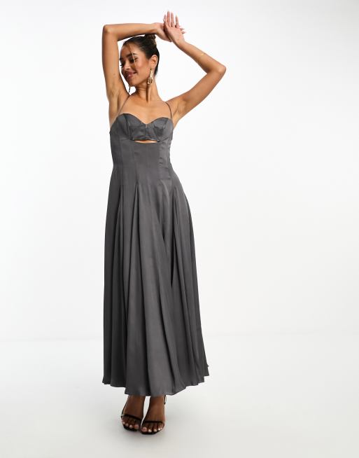 charcoal pleated corset dress Eleanor Charcoal Pleated Corset Dress