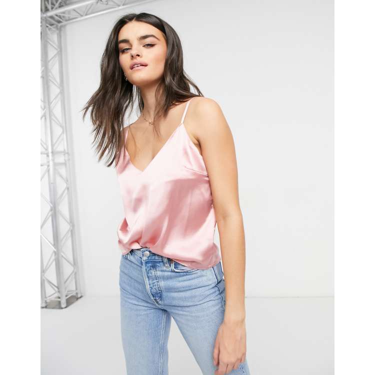 Light Pink Satin Crop Cowl Neck Cami, Tops