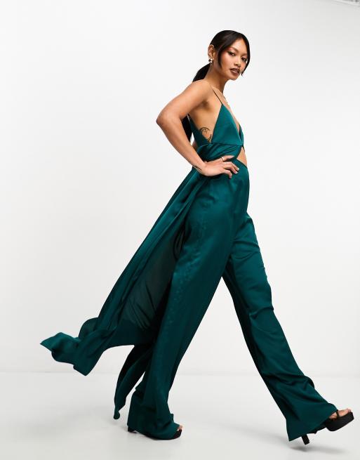 Asos edition cape sleeve wedding jumpsuit in satin best sale