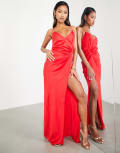[ASOS DESIGN] ASOS DESIGN satin cami maxi dress with drape detail in red 4 Red