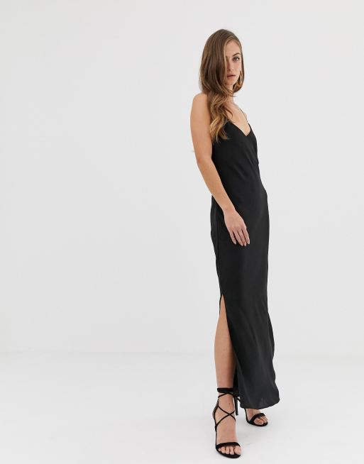 ASOS DESIGN satin cami maxi slip dress in black