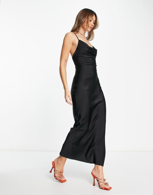 ASOS DESIGN satin cami maxi slip dress in black