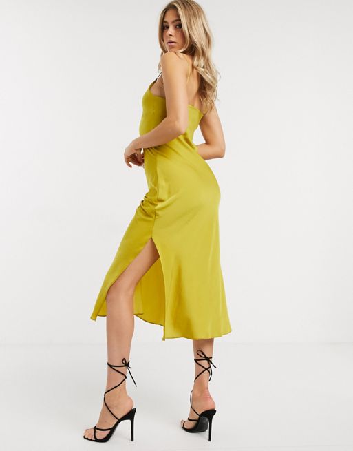 ASOS DESIGN satin bias midi cami slip dress in yellow