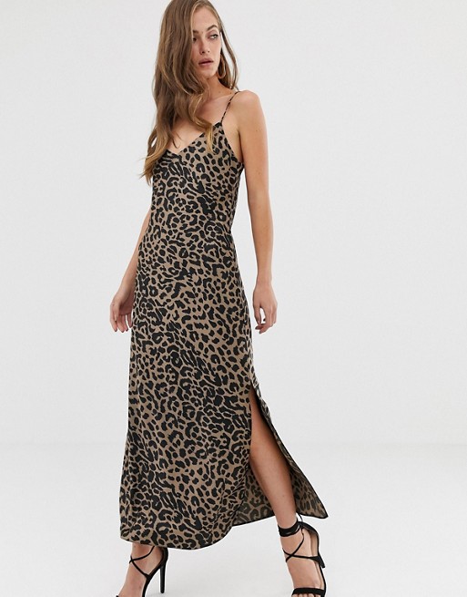 ASOS DESIGN satin cami maxi slip dress in leopard print | ASOS