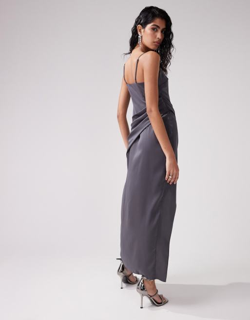 SATIN CAMISOLE DRESS - Charcoal grey