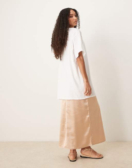 ASOS DESIGN satin cami midi dress with oversize T-shirt overlay in white, 4 of 4