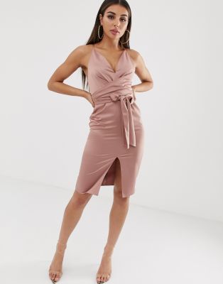 satin tight midi dress