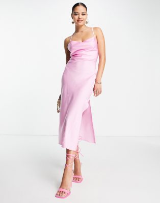 Women's Tie Back Satin Midi Slip Dress in Optic