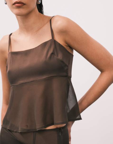 ASOS DESIGN satin cami set in brown - view 1