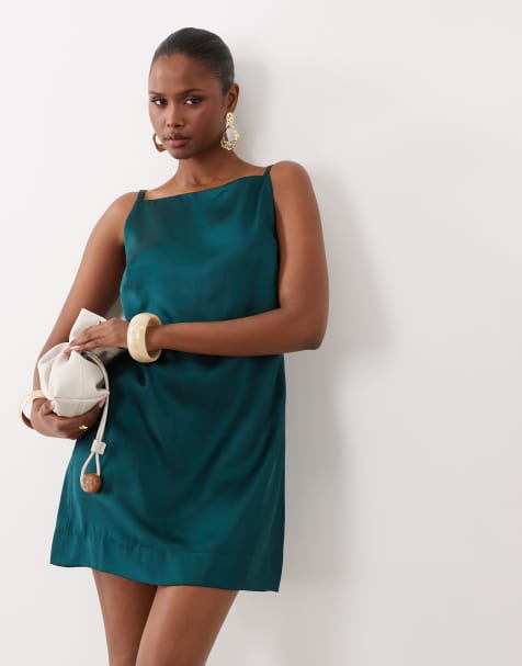 ASOS DESIGN satin cami shift mini dress in teal - view 1