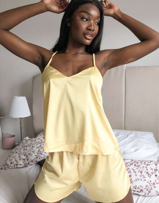 Yellow satin best sale pajama set