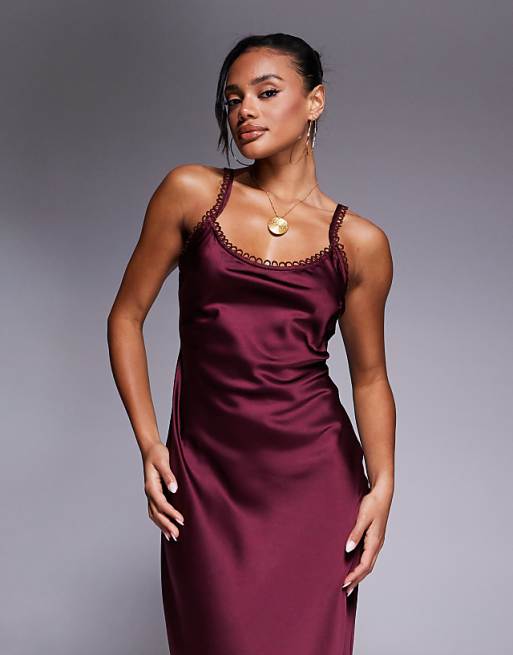 burgundy slip dress Shop Lace Trim line dry Model is 58 wearing an XS Women's Slip Dress in Wine