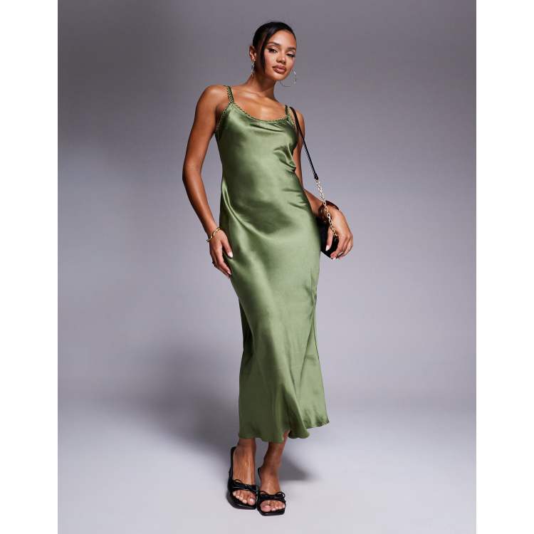 silk green slip dress Iza Slip Dress in Satin Forest Green main image 1