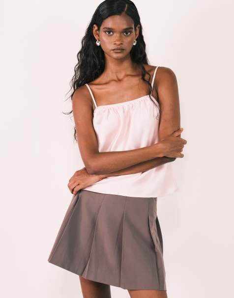 ASOS DESIGN satin cami top with lingerie details in pink - view 1