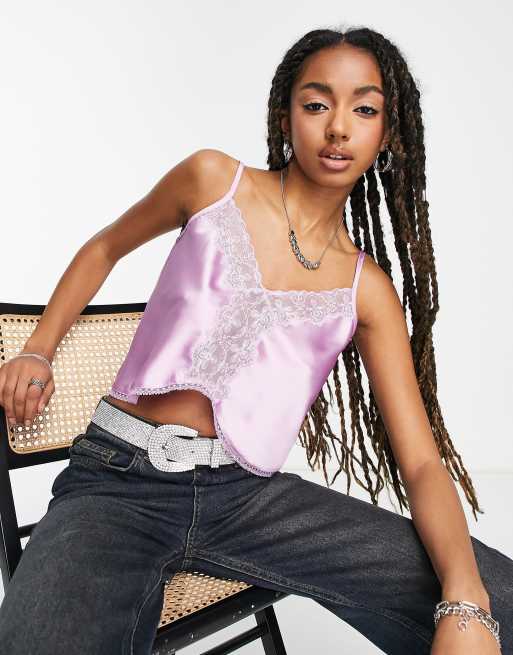 Violet Romance crinkle satin cami crop top