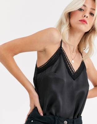 ASOS DESIGN  Camisole aus Satin mit Spitzeneinsatz-Keine Farbe Keine Farbe