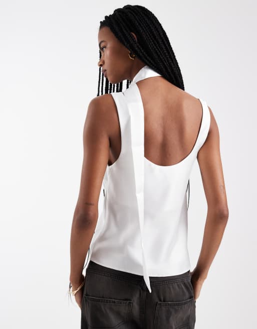 ASOS DESIGN satin cami with scarf in ivory, 4 of 4