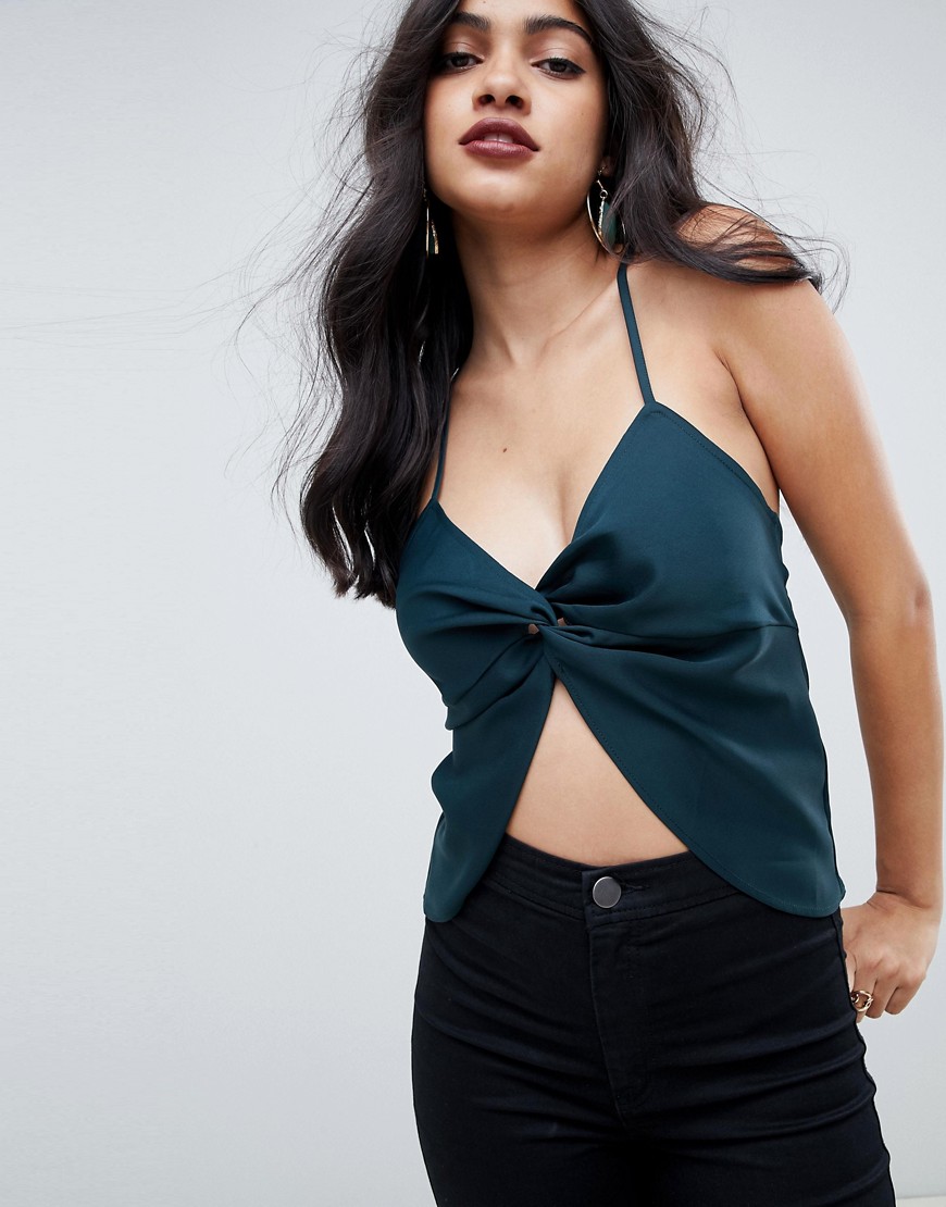 ASOS DESIGN satin cami with twist front detail-Green