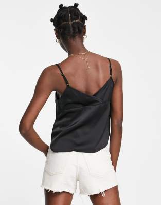 ASOS DESIGN satin cami with wrap back detail in black