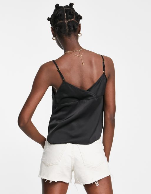 Sleek Charm Black Satin V-Neck Cami Top, 41% OFF