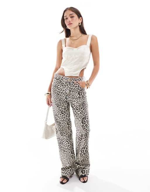 ASOS DESIGN – Satin-Camisole in Austernweiß mit Korsett-Design