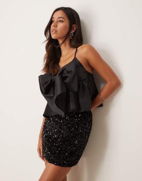 ASOS DESIGN – Satin-Camisole in Schwarz mit überdimensionalem Schleifendetail - view 1