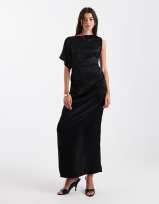Asos Design Satin Cape Asym Midi Dress In Brown