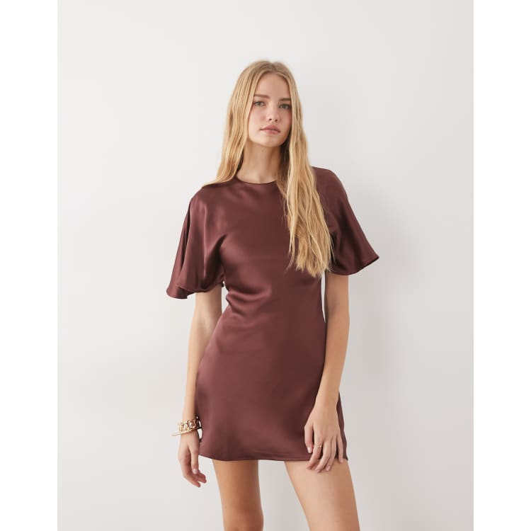 burgundy silk mini dress ASOS DESIGN satin cape back detail in this Joyce dress is cdb dress Color:Egyptian Blue Chiffon Bridesmaid Dress With Slip dress