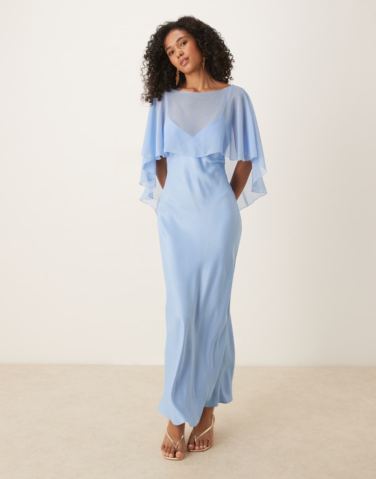 ASOS DESIGN satin cape detail maxi dress in blue