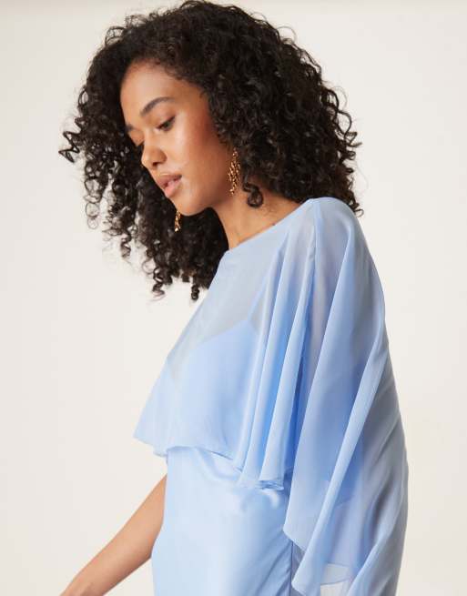 ASOS DESIGN satin cape detail maxi dress in blue | ASOS