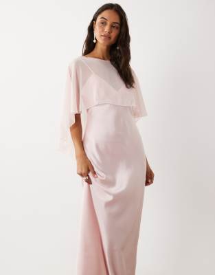 Asos Design Satin Cape Layer Maxi Dress In Pink