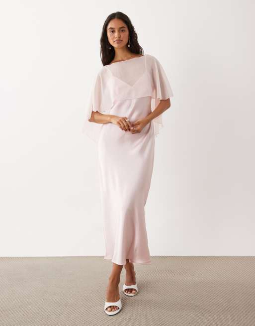 ASOS DESIGN satin cape layer maxi dress in baby pink, 2 of 4
