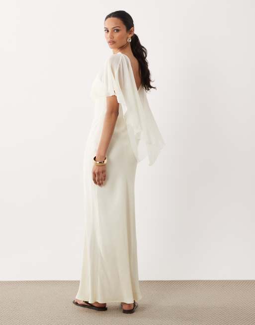 ASOS DESIGN satin cape layer maxi dress in ecru, 2 of 4