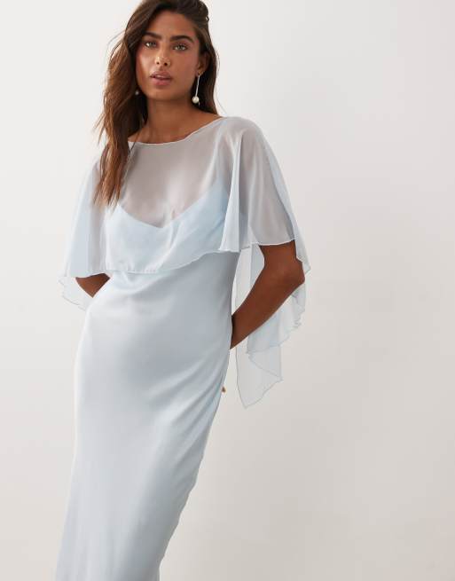 ASOS DESIGN satin cape layer maxi dress in light blue, 2 of 4