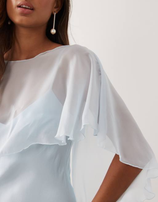 ASOS DESIGN satin cape layer maxi dress in light blue, 4 of 4