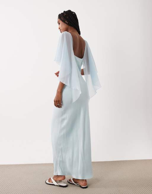 ASOS DESIGN satin cape layer maxi dress in pale blue, 2 of 4